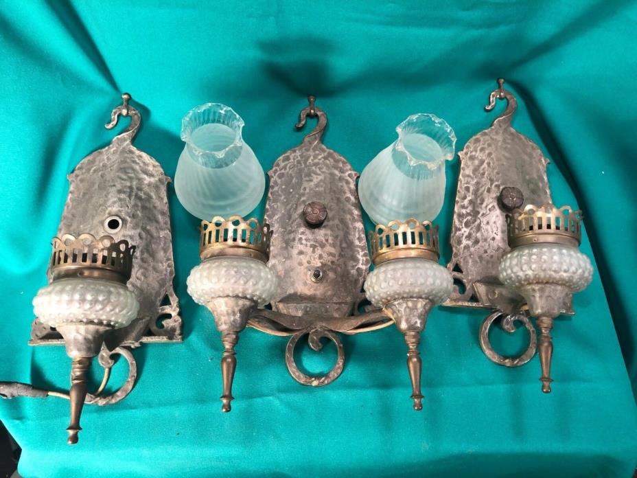 3 Antiques Cast Iron Wall Sconces Hammered