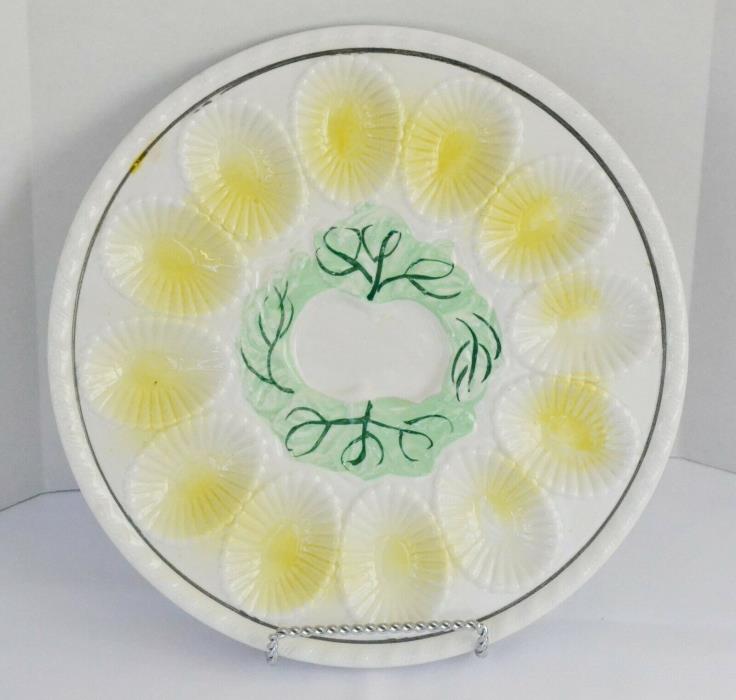 Deviled Egg Plate Vintage Ceramic Handpainted 10.25