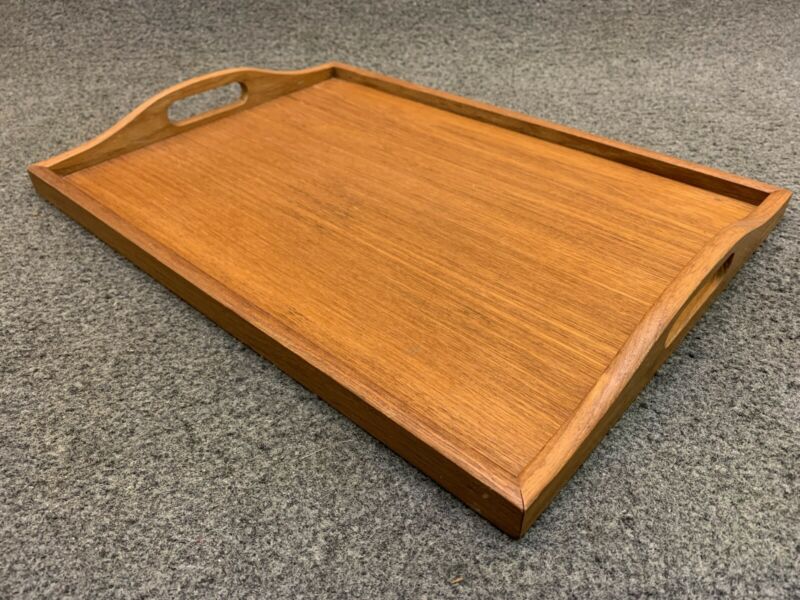 Mid Century Danish Modern Dolphin Teakwood Serving Tray - 17x12