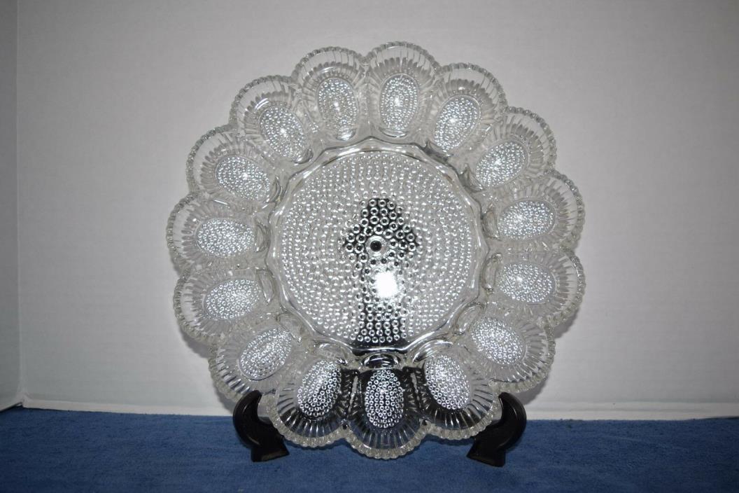 Cut Glass Deviled Egg Hobnail Plate - Dish - Serving Tray - Relish Tray