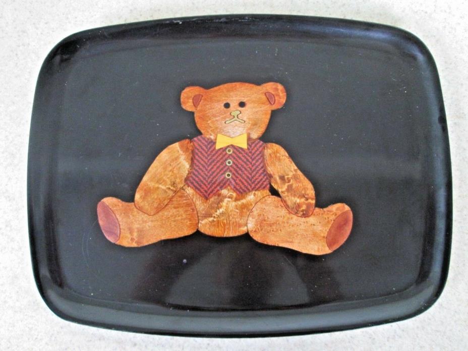 Vtg 1970s Large Couroc Teddy Bear Serving Tray Inlaid Wood Brass Monterey