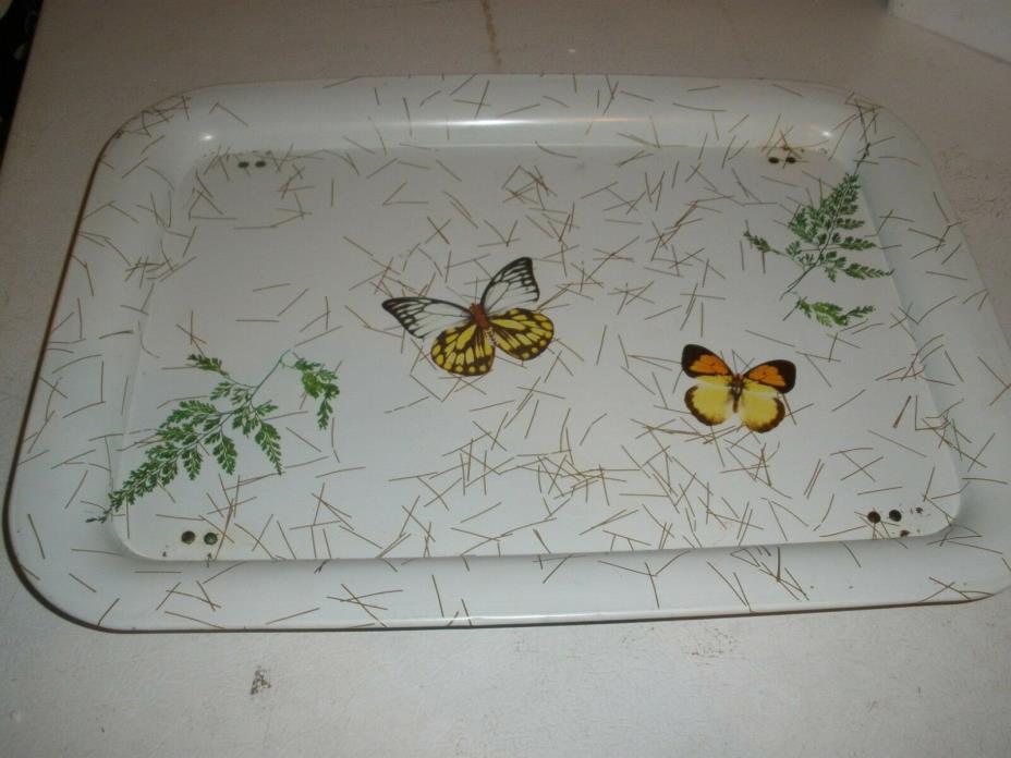 Vtg Metal Folding Butterfly Tray TV Lap Bed Table White Gold Mid Century 17