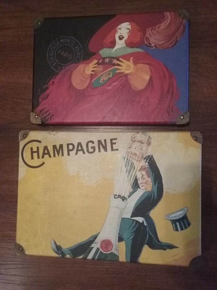 2 French Art Wine Serving Trays