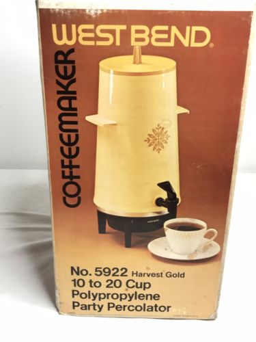 Vintage West Bend Harvest Gold 10-20 Cup Coffee Percolator M 5922 (NEW OPEN BOX)