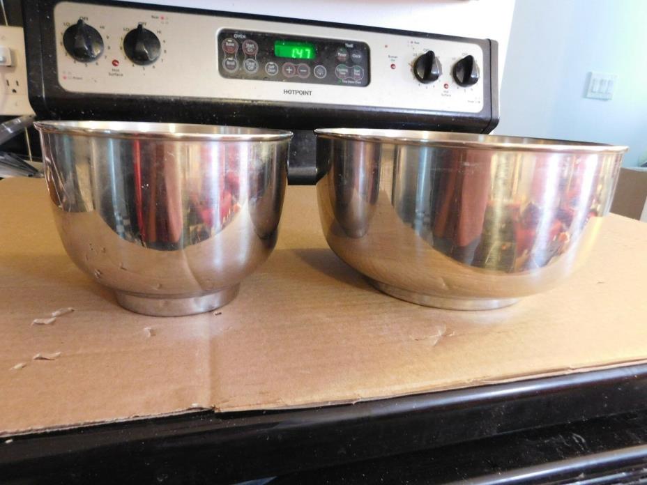 PAIR OF VINTAGE SUNBEAM STAINLESS STEEL MIXMIXER MIXING BOWLS 9