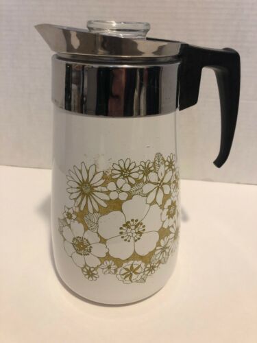 Vintage Corning Ware Floral Bouquet 9 Cup Stove Top Percolator Coffee Pot