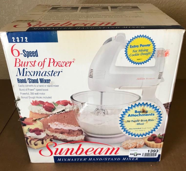 Sunbeam 6 Speed Hand/Stand Mixmaster Mixer #2372 Beaters Dough Hooks New in Box