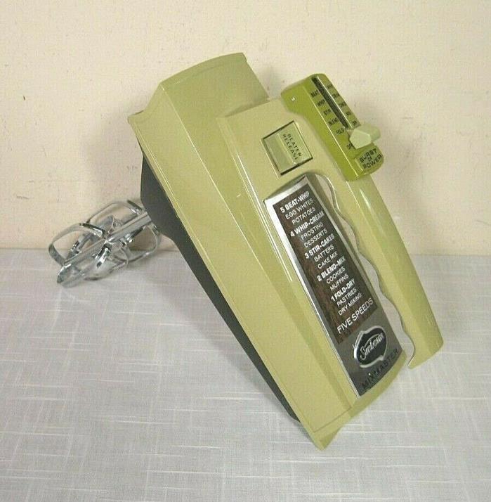 Vintage SUNBEAM H-7 Hand Mixer (70s) Avocado Green BURST OF POWER! WORKS WELL!