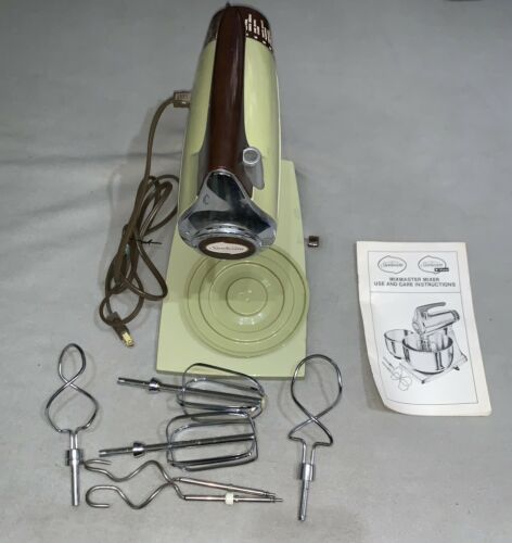 Vintage 1960s Sunbeam Mixmaster Olive Green/ Chrome/ Brown & Manual Attachments