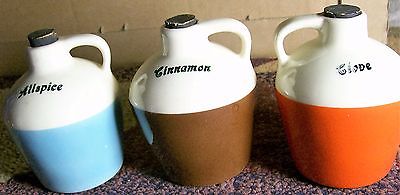 Three Spice jugs Allspice, Cinnamon, Clove jugs with corks