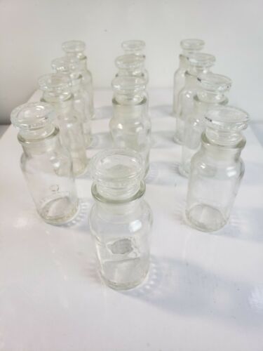 12 Vintage Glass Bottles Spice Apothecary Jars & Lids Stoppers Made in Japan  b8