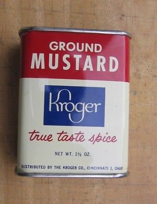 Vintage 1950's Kroger Ground Mustard 1-3/8 oz Collectible Spice Tin Container e