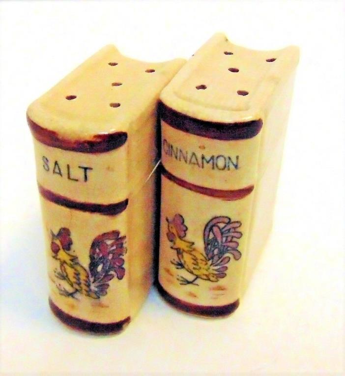 Vintage Book Style Rooster Shakers Cinnamon Salt Made in Japan