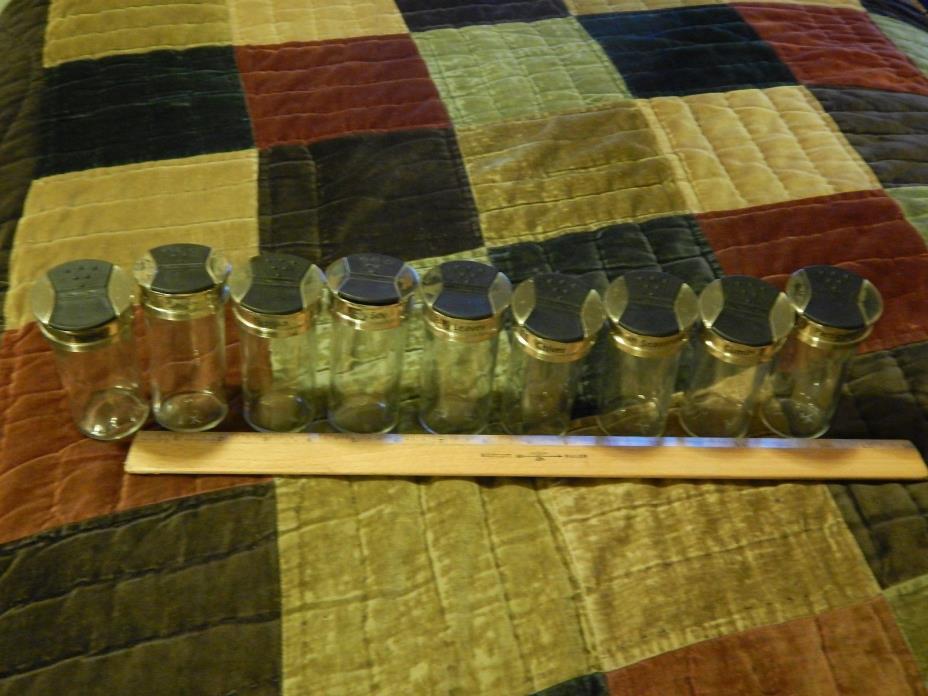 Spice Seasoning Apothecary Jars [Glass Bottles w/ Plastic Sifter Caps] LOT of 9