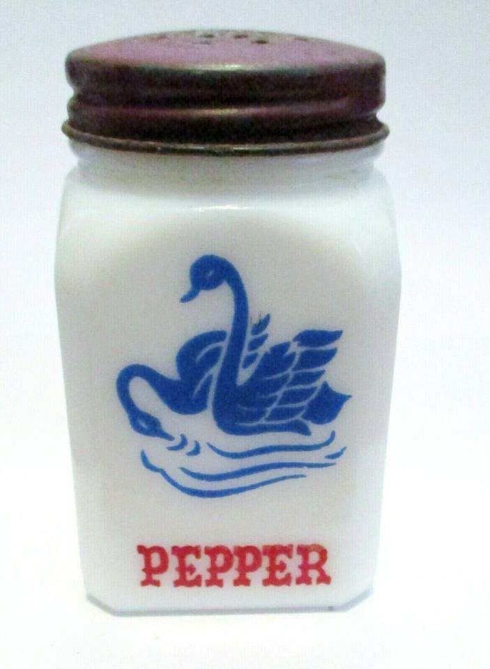 Vintage PEPPER Milk Glass Spice Shakers w/Lid  Swan