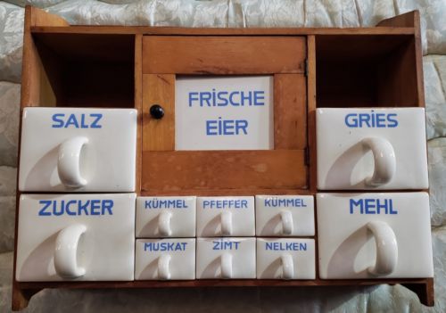 German Spice Cabinet With Ceramic Drawers
