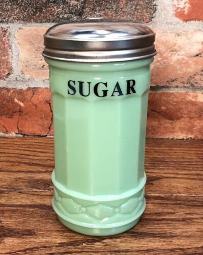 Jadeite Art Deco Vintage Green Milk Glass Sugar Dispenser