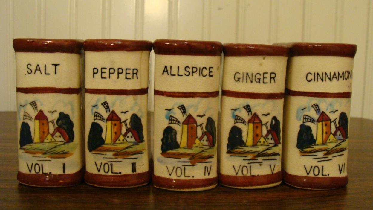 Vintage Spice Set, Set of 5 Book-Style Spice Containers Windmill Made in Japan
