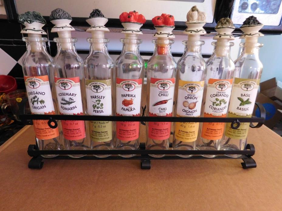 VERY NICE AU PRINTEMPS GOURMET SPICE SET WITH ORNAMENTAL METAL RACK