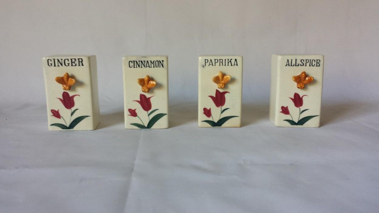 Vintage Made in Japan Spice Shakers 4 pcs Westwood Products Bee & Flower 3 3/8