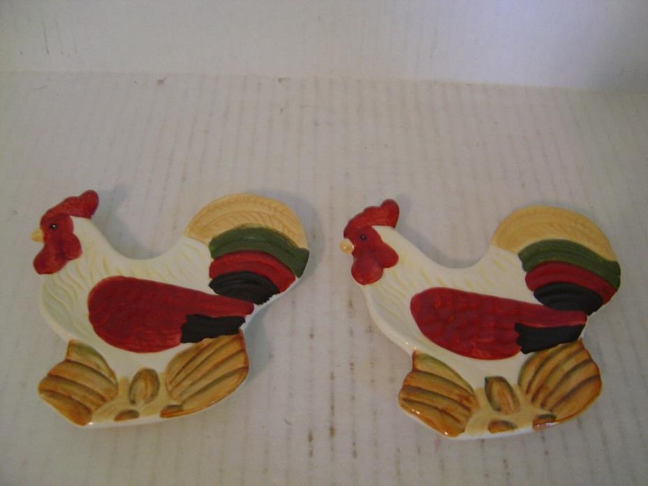 PAIR OF ROOSTER OR CHICKEN SPOON RESTS