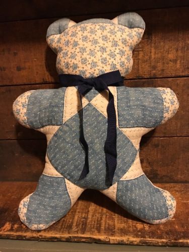 Vintage Primitive Hand Made Quilted Teddy Bear Reversible