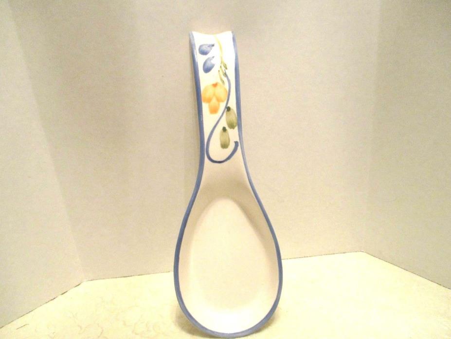 White Blue Floral Ceramic Spoon Rest Holder Ladle