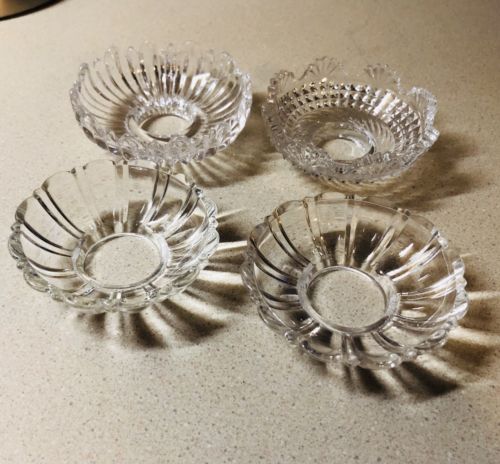 Assorted 4 Clear Glass/Crystal Cut Design Bobeches•4•Candle Wax Ring Catcher VGC