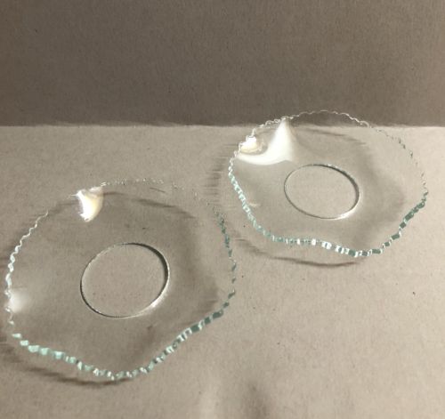 Clear Glass Bobeche-2-Candle Wax Ring Wavy Design W/ Saw Tooth Edge Pair VGC