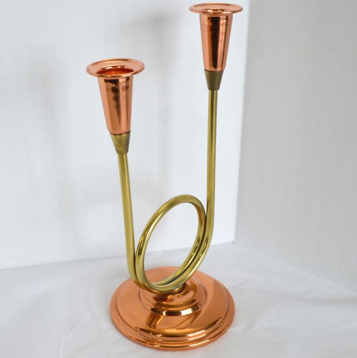 VTG Coppercraft Guild Copper & Brass Candlestick Holder 2 Arm Taper Candle USA