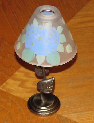 1999 Glynda Turley - Tea Light Candle Holder - Blue Hydrangea Glass Lamp Shade