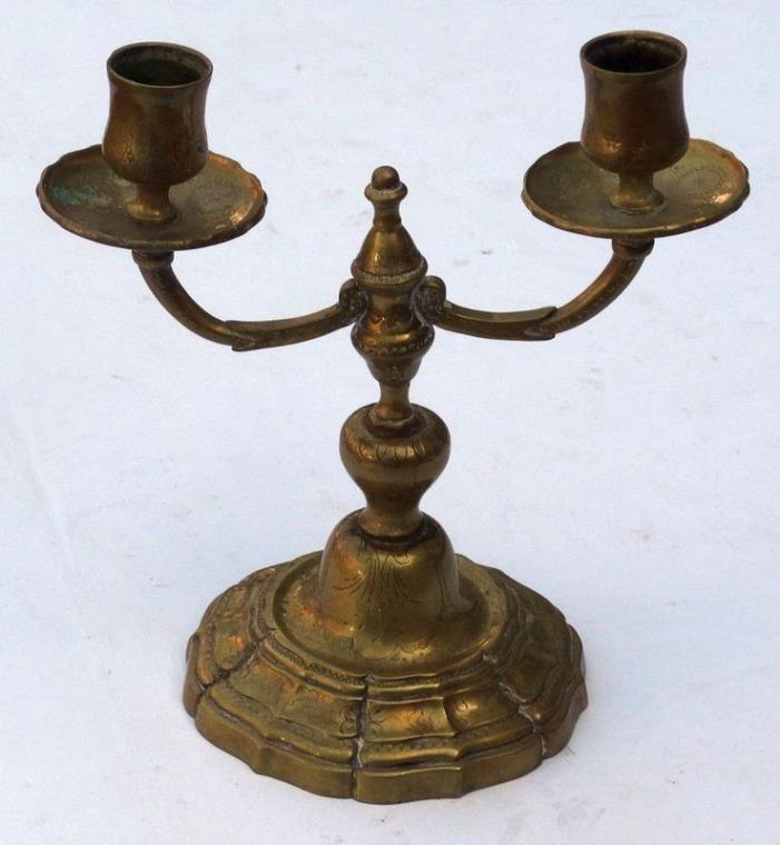 Antique Dutch Brass Double Cast Candlestick
