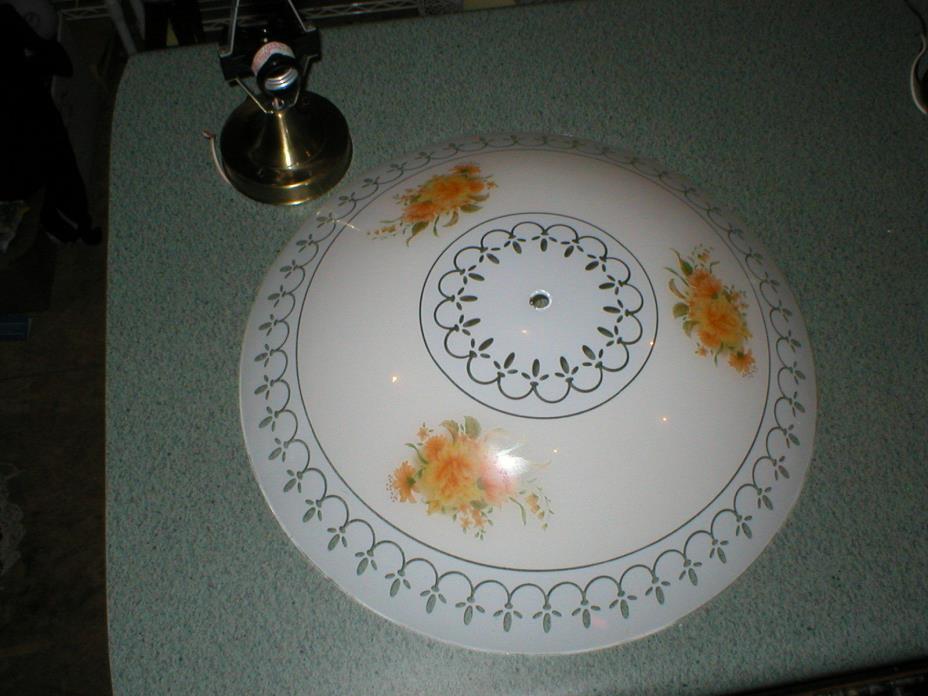 Vintage Glass Ceiling 3-Light Round Fixture Shade Yellow Roses 17 3/4