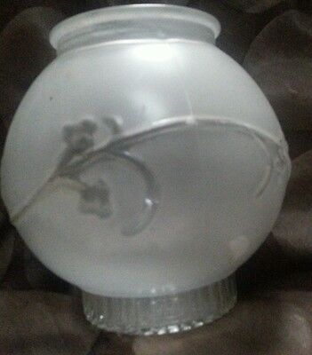 Vintage Frosted & Clear Ceiling Light Glass Globe Raised Flowers Berries & Vines