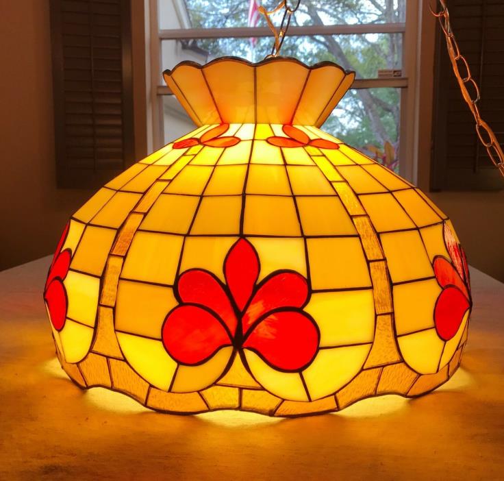 Vintage Tiffany Style Stained Slag Glass Floral Ceiling Light Fixture Lamp 20''