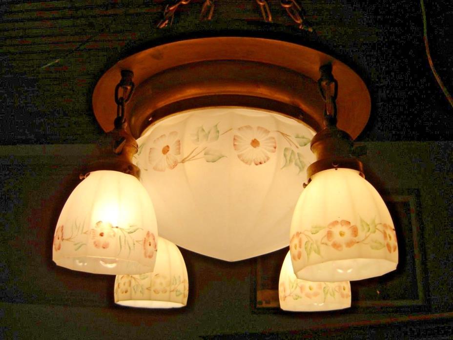 Antique Satin Center Dome Light Fixture with 4 Matching Shades 9360