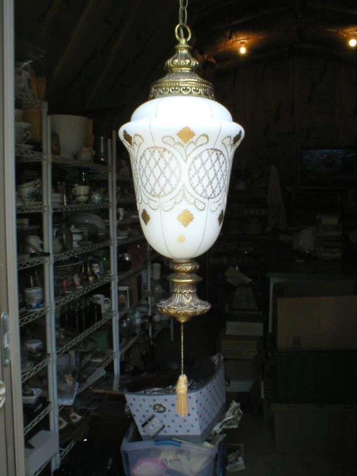 Vintage Hanging Swag Lamp White Hollywood Regency Gold Gild Light 23