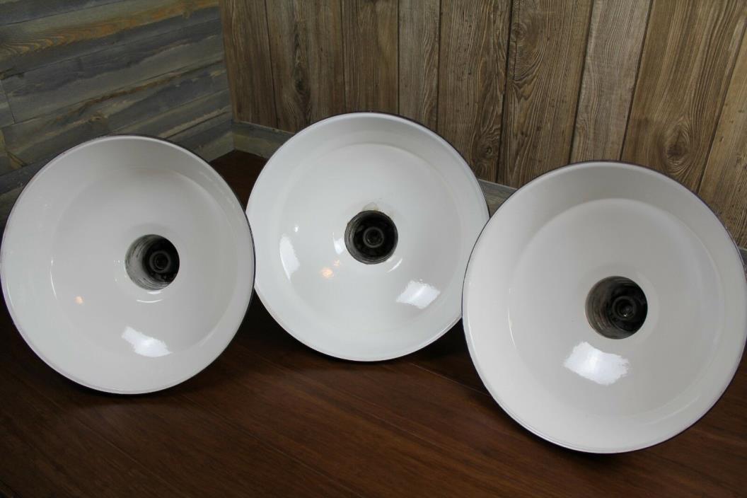 Vintage White Porcelain Enamel Hanging Light Old Gas Station Shop Decor Lot of 3