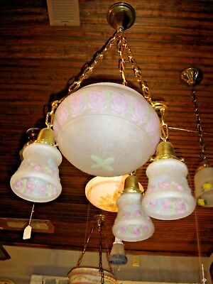 Antique Center Dome Light Fixture with 3 Matching Shades. 8152