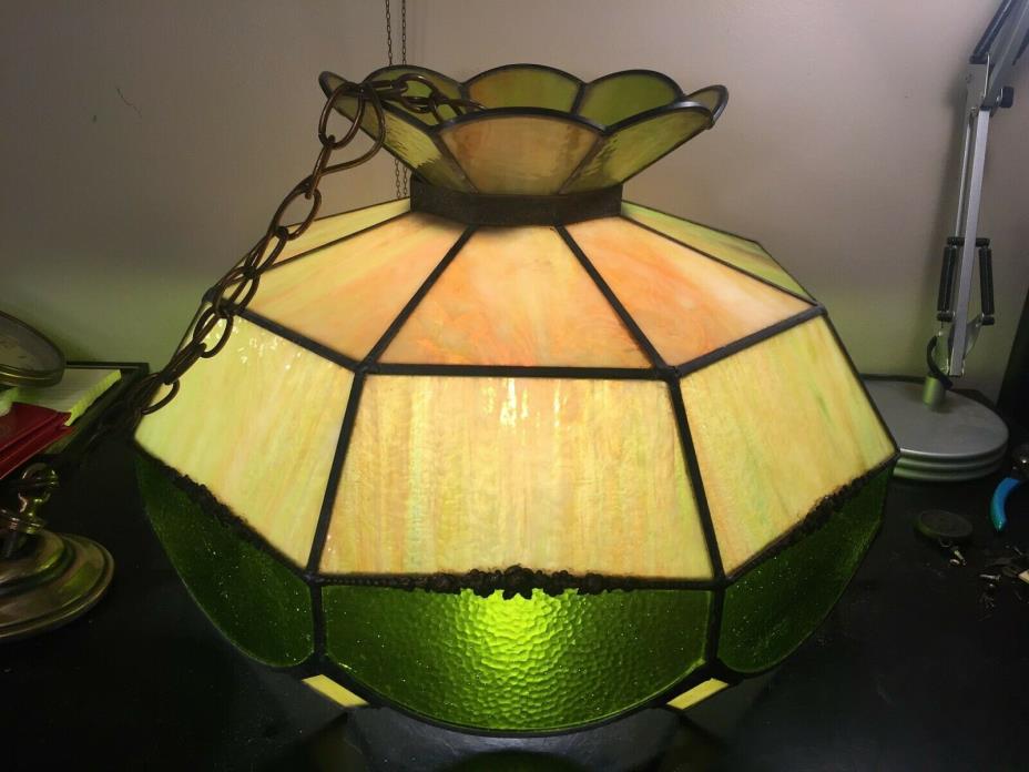 Retro Vintage Tiffany Style Slag Green Glass Hanging Light Fixture