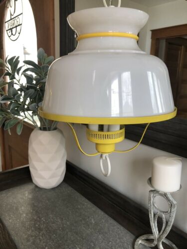 Mid-century Yellow White Plastic Hanging Ceiling Light Fixture Kitchen Vintage