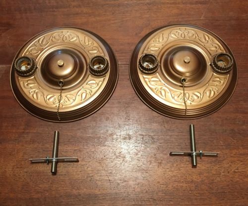 Antique Flush Mount Fixtures Wired Pair Porcelain Sockets Three way 12B