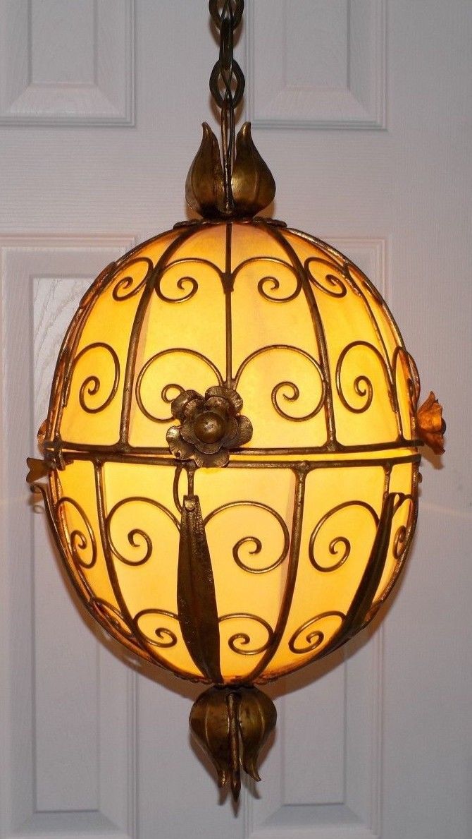 Mid Century Swag Hanging Light Chandelier Hollywood Regency Cage Flower Lamp