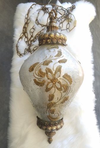 Antique Victorian glass & Brass Electric Swag Lamp. French look