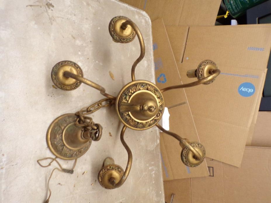 Old Fancy Solid Brass 5 Light Hanging Ceiling Light Fixture for restoration