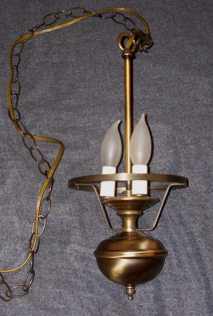SWAG LAMP Vintage Style - SHADE MISSING- 3 small bulbs 12' cord w/chain
