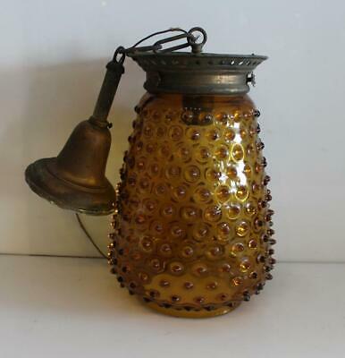 Vintage Mid Century Amber Glass Hobnail Swag Bubble Hanging Light Lamp Shade