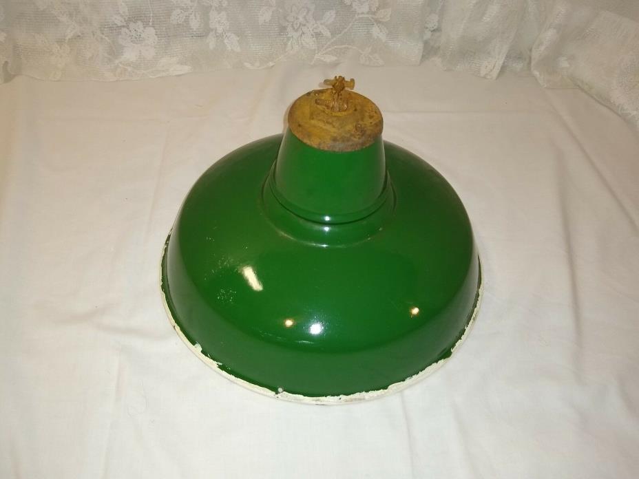 Vtg Green Porcelain Enamel Light Dome Lamp Shade Barn Station 12