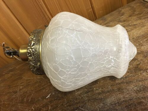 Vintage Crackle Frosted Glass Art Deco Swag Light Fixture Globe