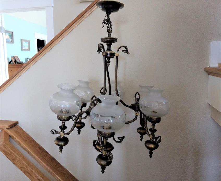 vintage brass or bronze chandelier, brass or bronze ceiling light fixture